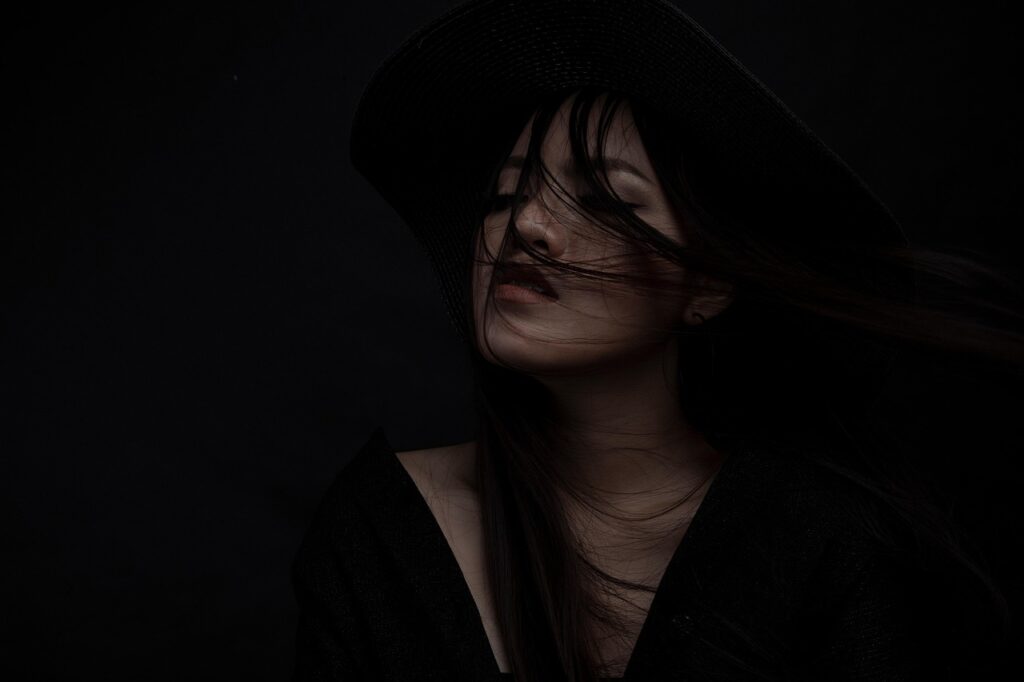 woman, model, portrait, black dress, black hat, pose, style, fashion, posing, young woman, girl, modeling, female, woman portrait, black background, black background, black background, black background, black background, black background